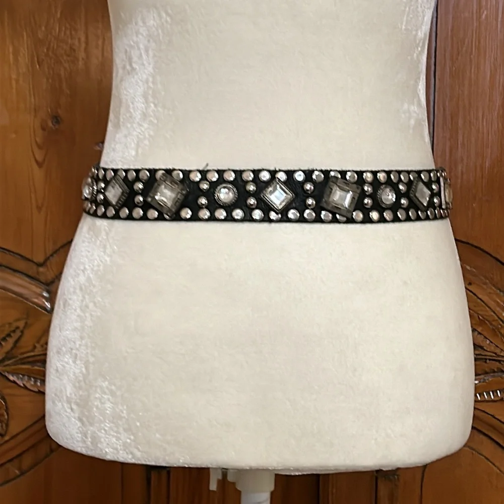 Sandcastle New York Embellished Black Leather Belt  - Vintage - Picture 2 of 4
